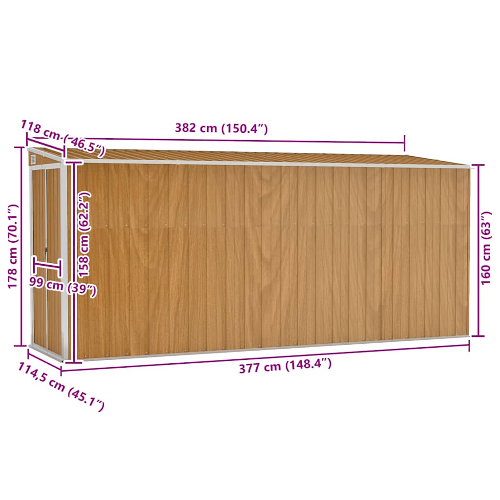 Wand-Gartenhaus 118 × 382 × 178 cm aus verzinktem Stahl – Braun – Ansicht 7