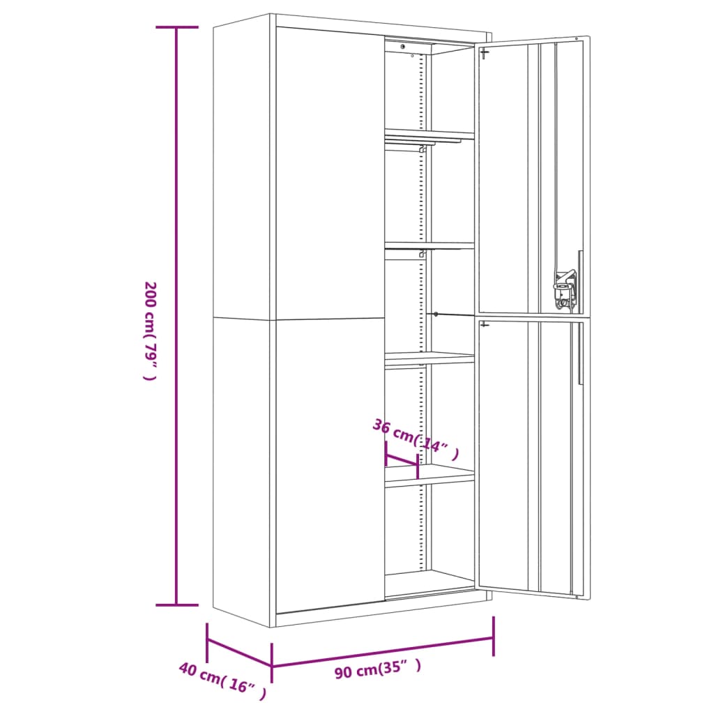 Aktenschrank 90 × 40 × 240 cm aus Stahl – Weiß – Ansicht 14