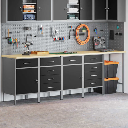 Werkstattschrank-System 5-teilig mit Schubladen – Schwarz/Grau – Ansicht 3