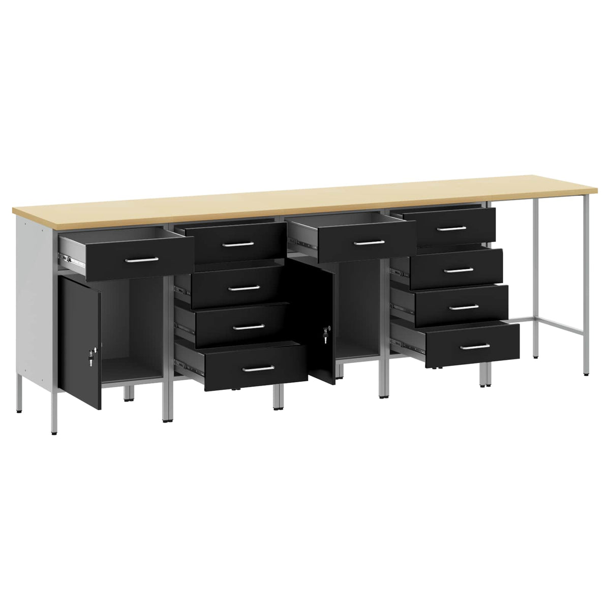 Werkstattschrank-System 5-teilig mit Schubladen – Schwarz/Grau – Ansicht 4