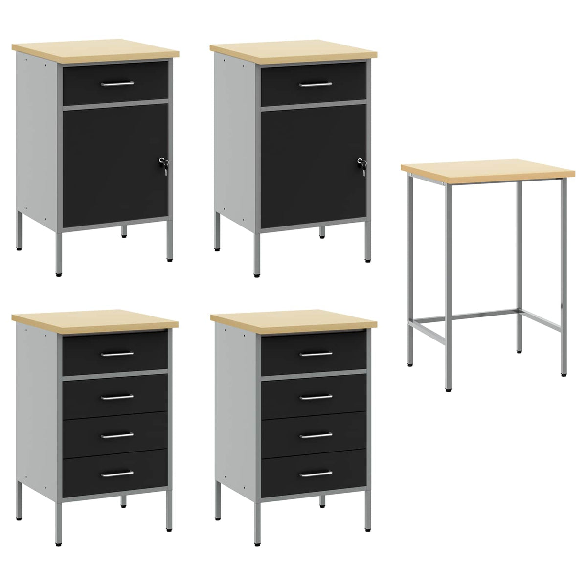 Werkstattschrank-System 5-teilig mit Schubladen – Schwarz/Grau – Ansicht 5