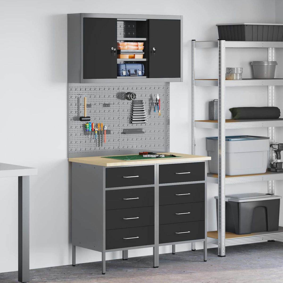 Werkstattschrank-System 100 × 55 × 200 cm – Schwarz – Ansicht 1