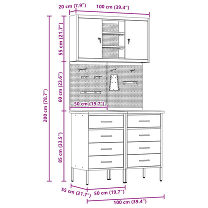 Werkstattschrank-System 100 × 55 × 200 cm – Schwarz – Ansicht 13