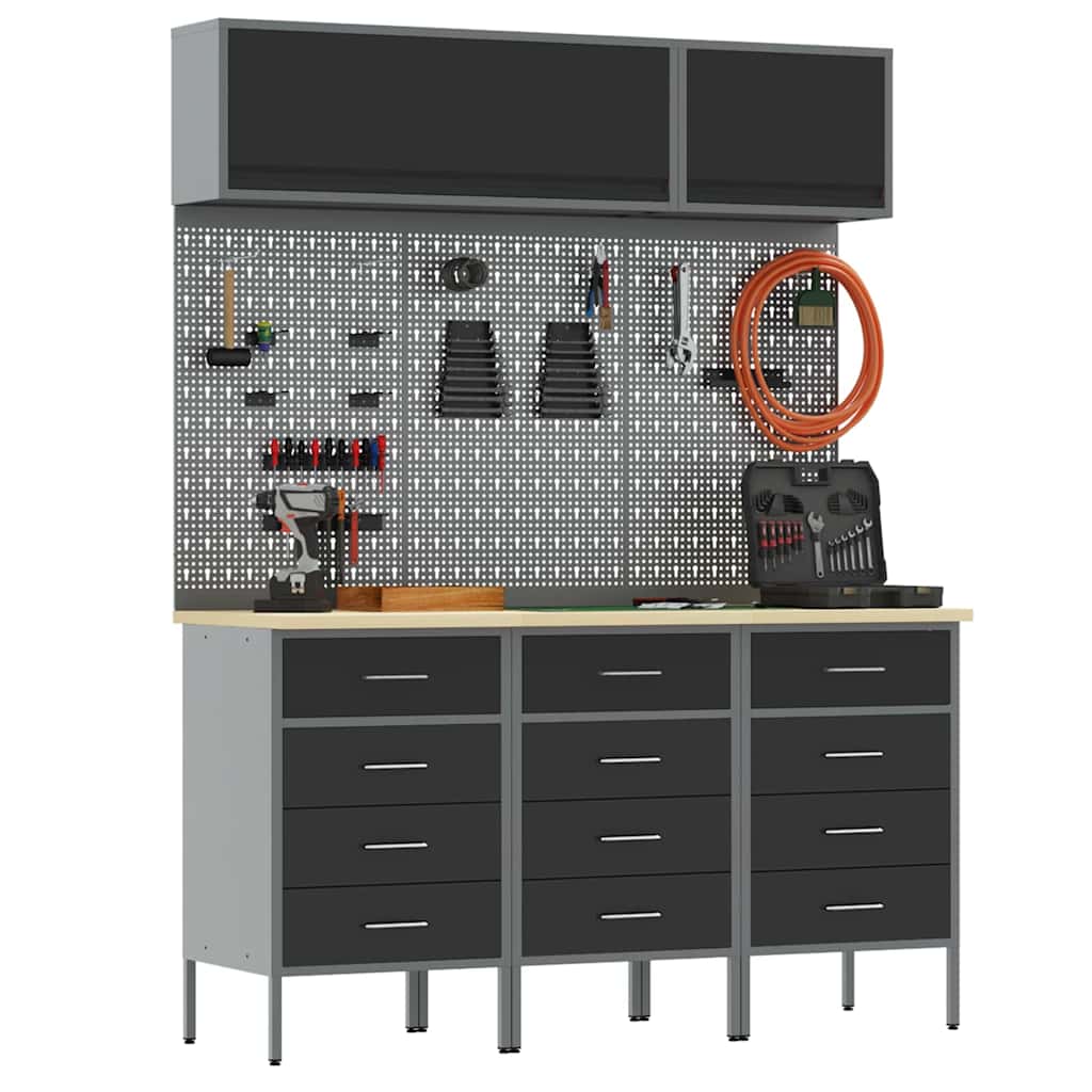 Werkstattschrank-System 8-teilig mit Schubladen & Stauraum – Schwarz – Ansicht 3