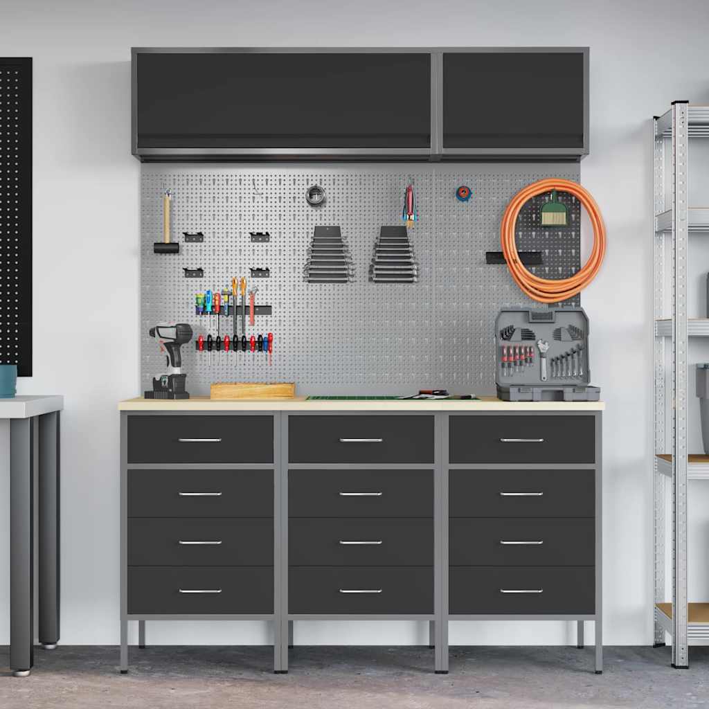 Werkstattschrank-System 8-teilig mit Schubladen & Stauraum – Schwarz – Ansicht 4