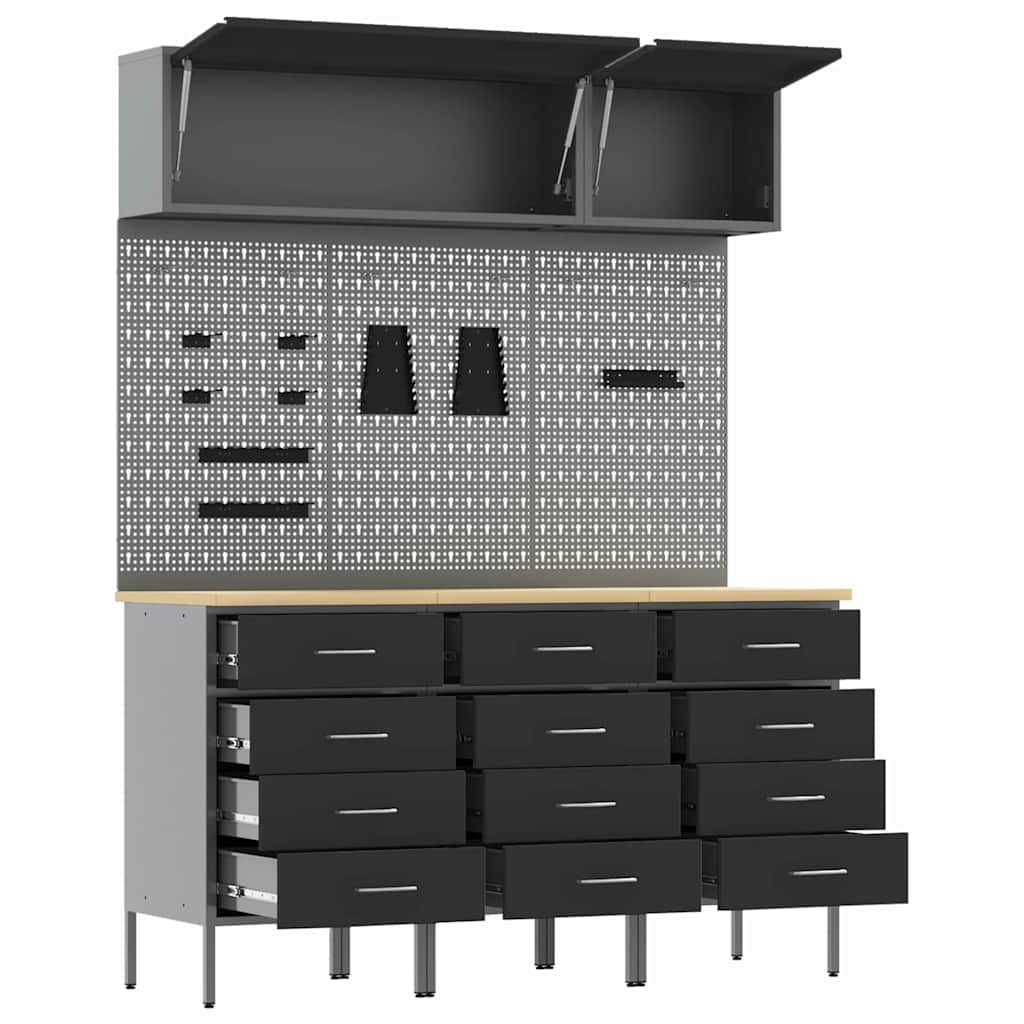 Werkstattschrank-System 8-teilig mit Schubladen & Stauraum – Schwarz – Ansicht 5