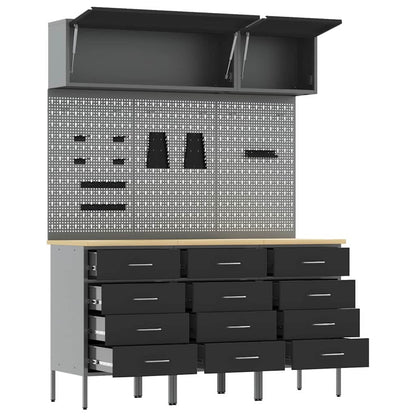 Werkstattschrank-System 8-teilig mit Schubladen & Stauraum – Schwarz – Ansicht 5