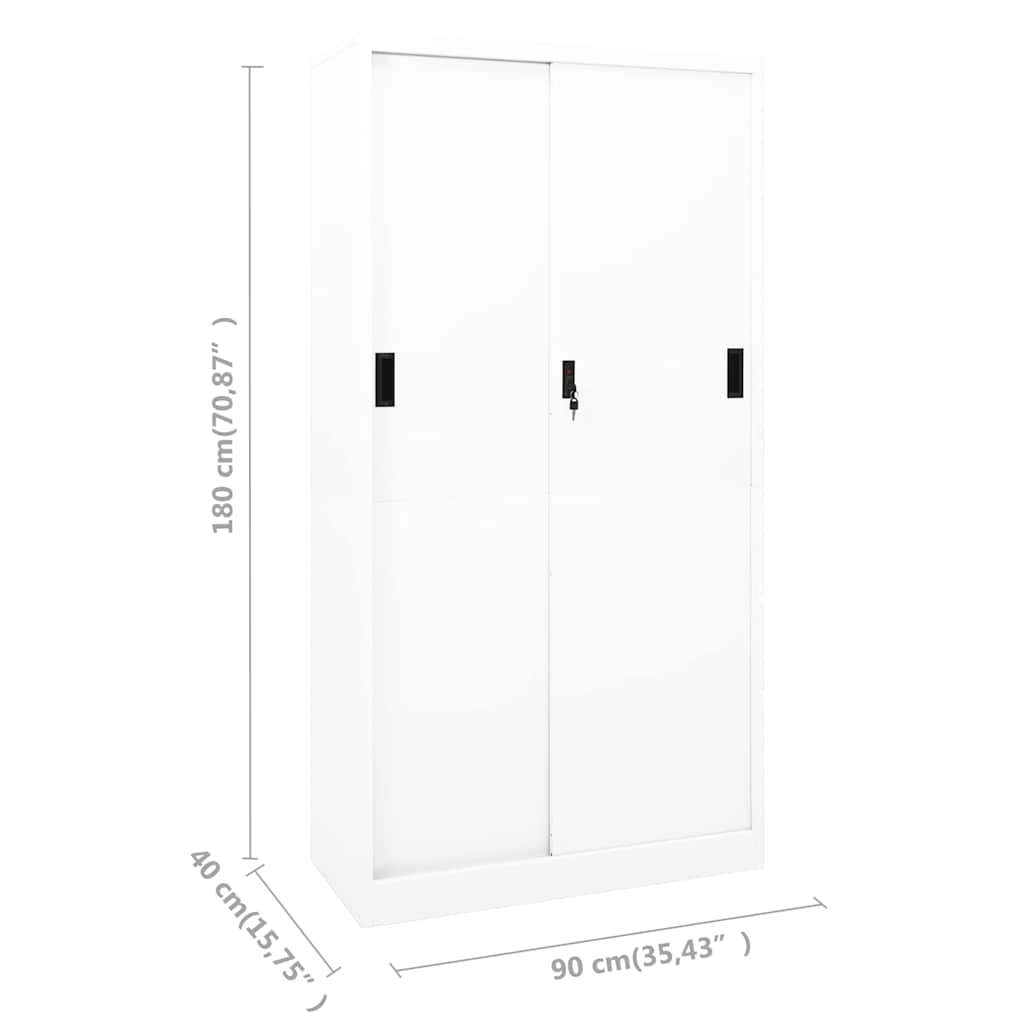 Büroschrank mit Schiebetüren 90 × 40 × 180 cm – Weiß – Ansicht 9