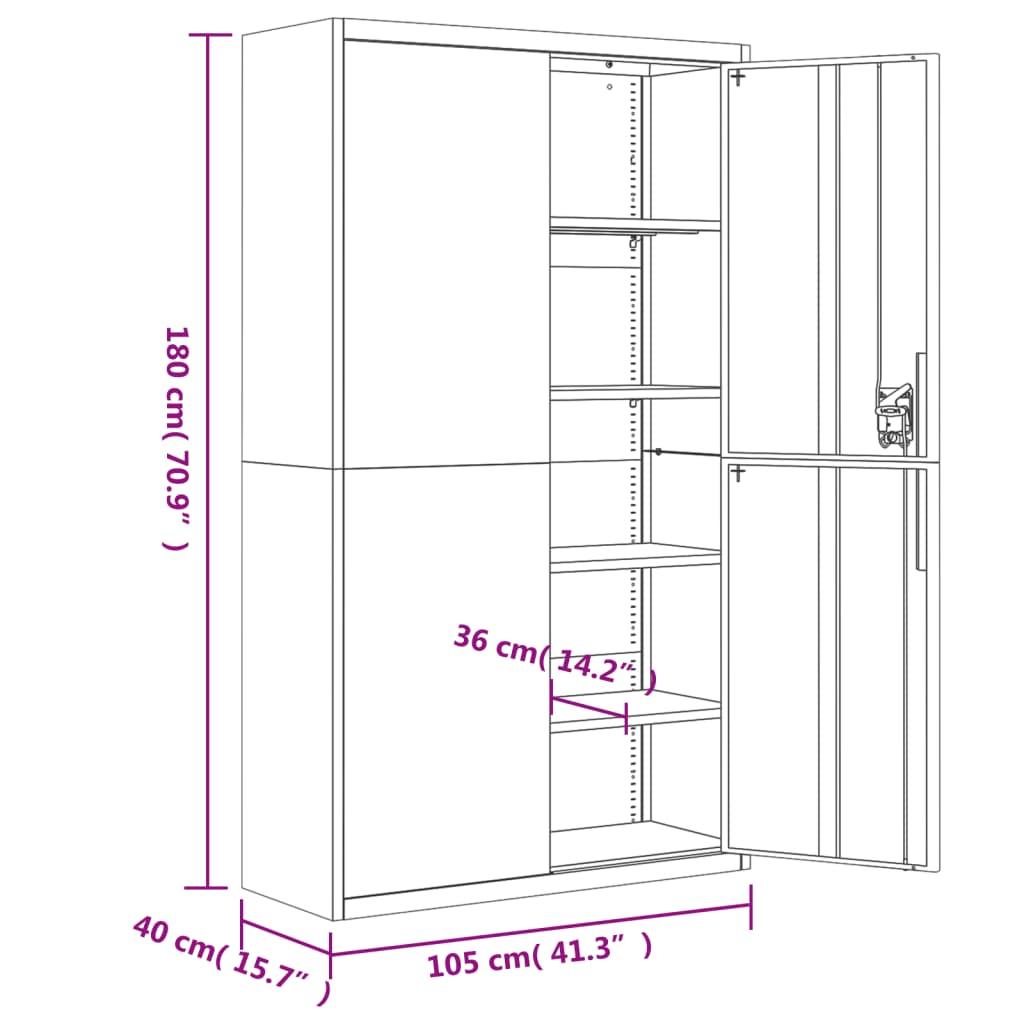 Aktenschrank 105 × 40 × 180 cm aus Stahl – Schwarz – Ansicht 10