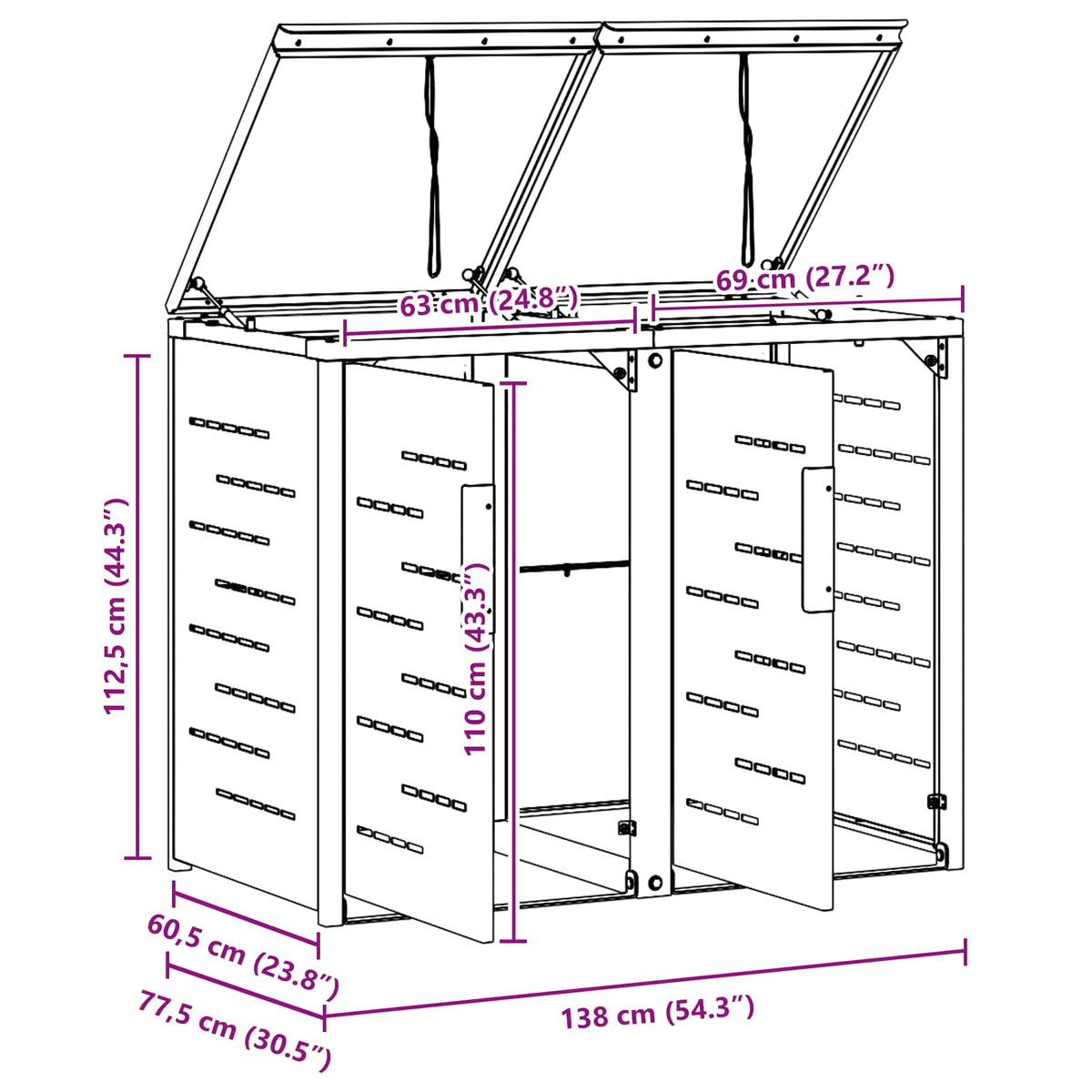 Mülltonnenbox für 2 × 240 L aus Edelstahl – Anthrazit – Ansicht 12