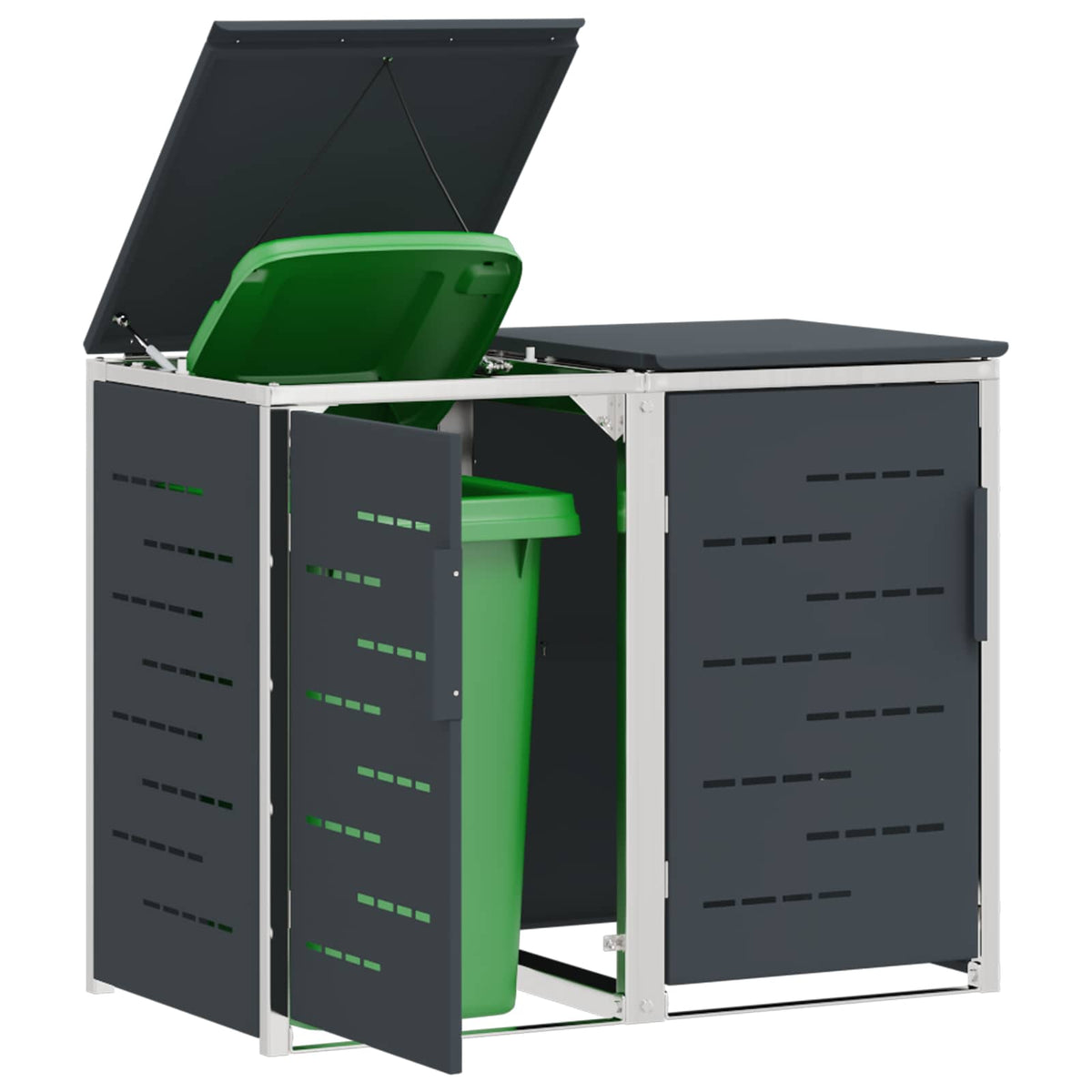 Mülltonnenbox für 2 × 240 L aus Edelstahl – Anthrazit – Ansicht 3