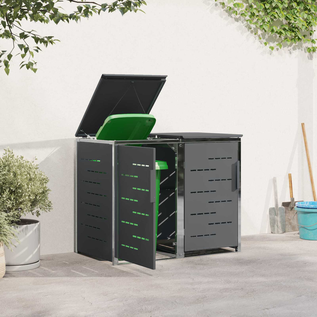 Mülltonnenbox für 2 × 240 L aus Edelstahl – Anthrazit – Ansicht 4
