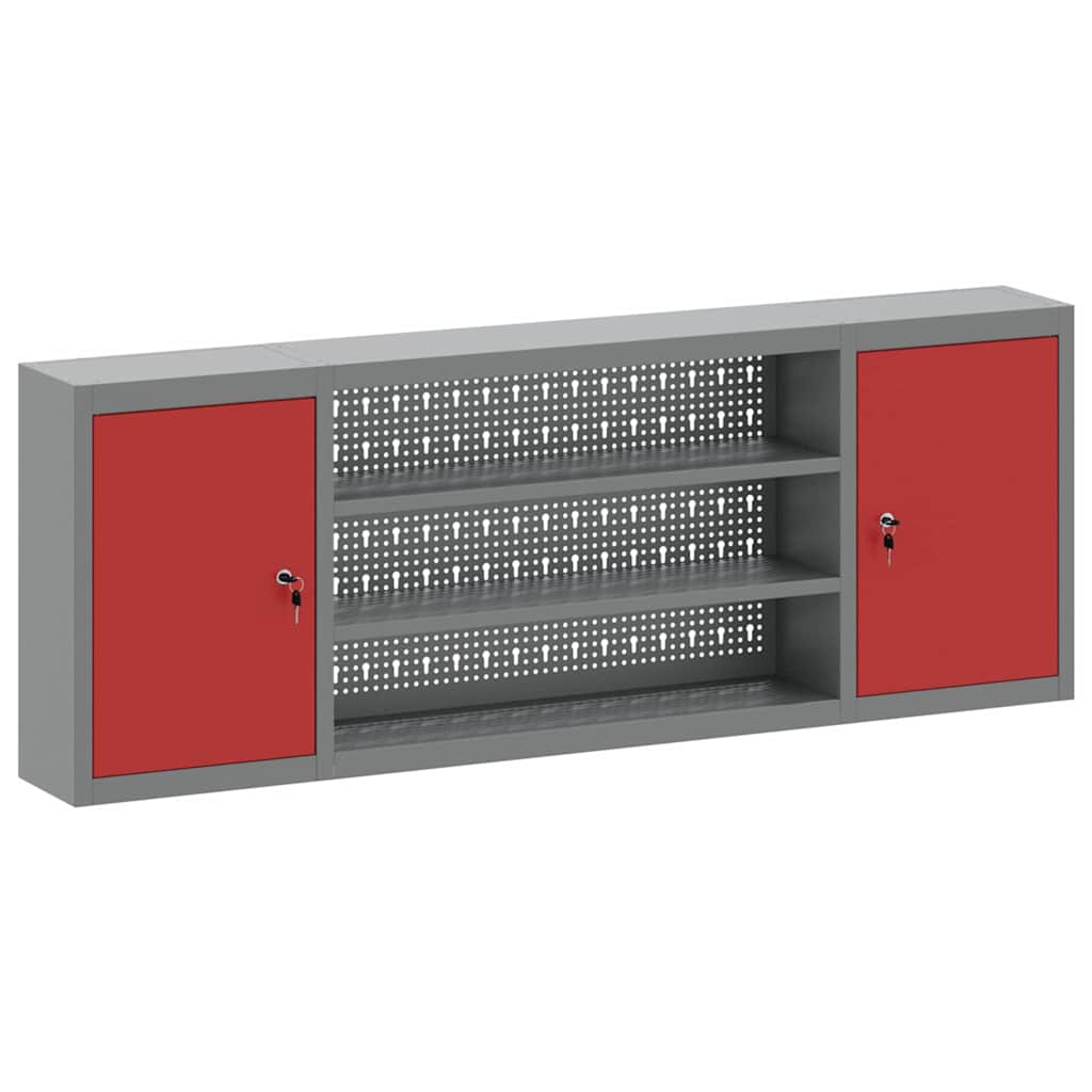 Werkzeugschrank mit Regal 150 × 20 × 55 cm – Rot/Grau – Ansicht 2