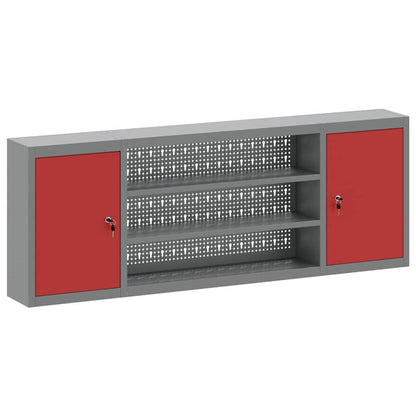 Werkzeugschrank mit Regal 150 × 20 × 55 cm – Rot/Grau – Ansicht 2