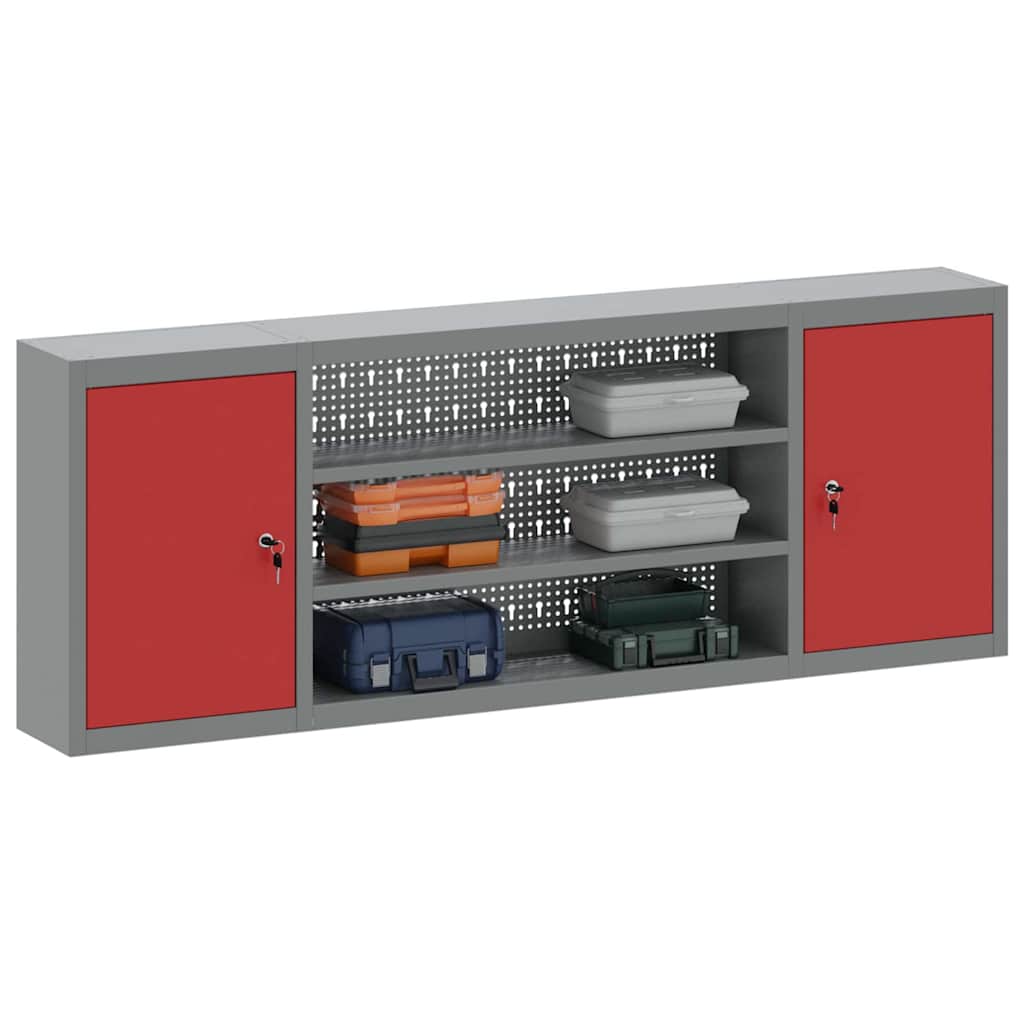 Werkzeugschrank mit Regal 150 × 20 × 55 cm – Rot/Grau – Ansicht 3