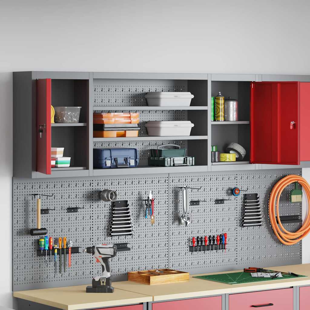 Werkzeugschrank mit Regal 150 × 20 × 55 cm – Rot/Grau – Ansicht 4