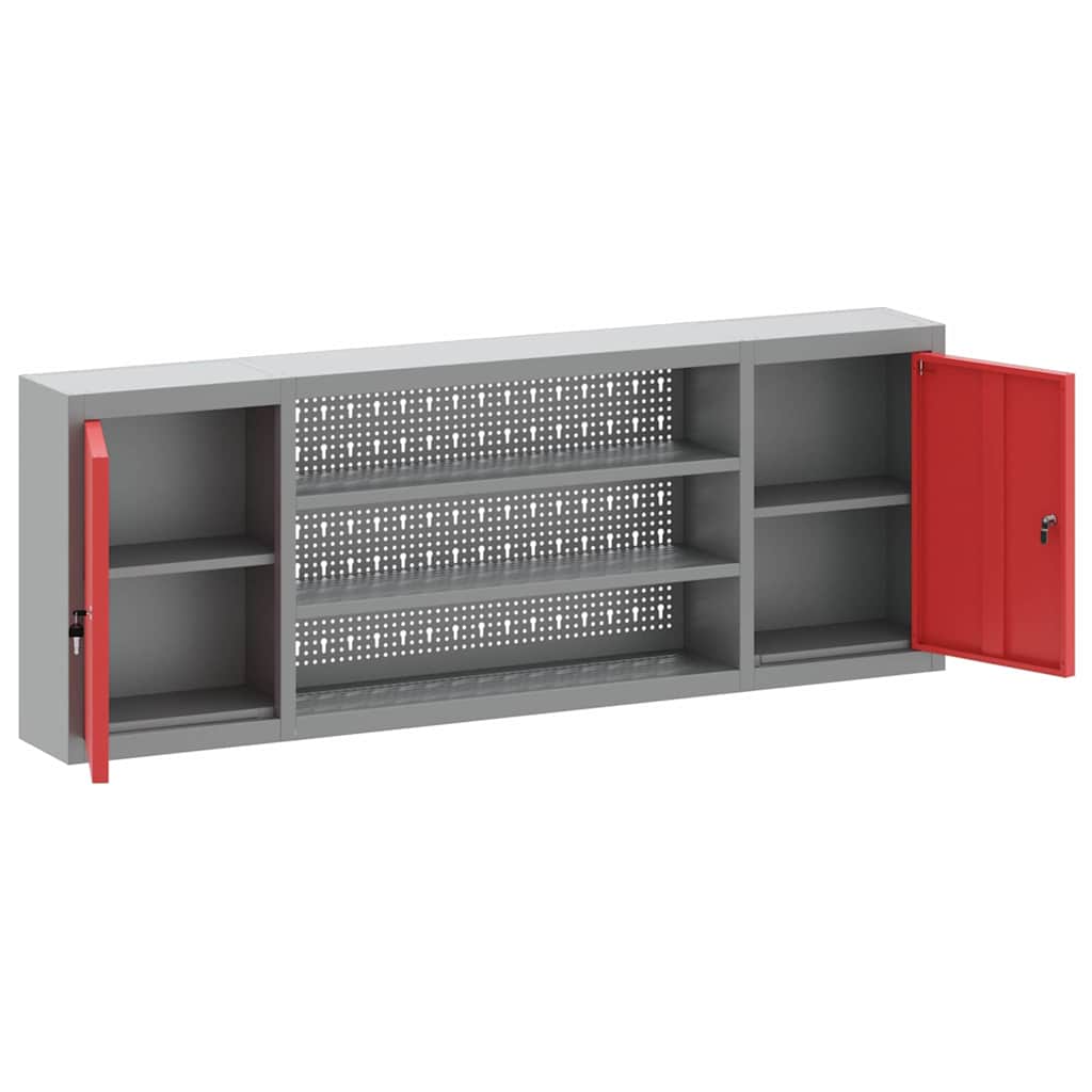 Werkzeugschrank mit Regal 150 × 20 × 55 cm – Rot/Grau – Ansicht 5