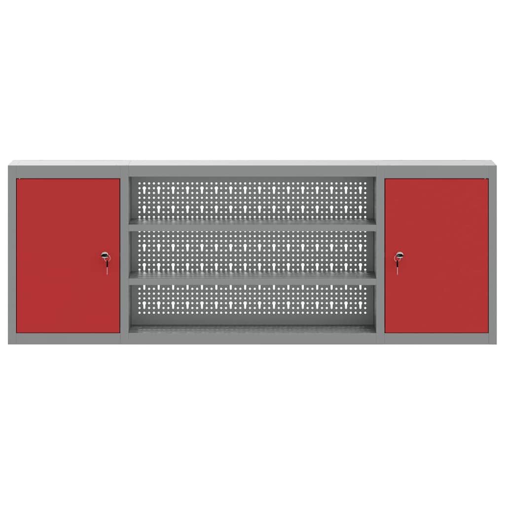 Werkzeugschrank mit Regal 150 × 20 × 55 cm – Rot/Grau – Ansicht 7