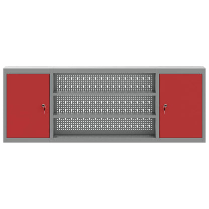 Werkzeugschrank mit Regal 150 × 20 × 55 cm – Rot/Grau – Ansicht 7
