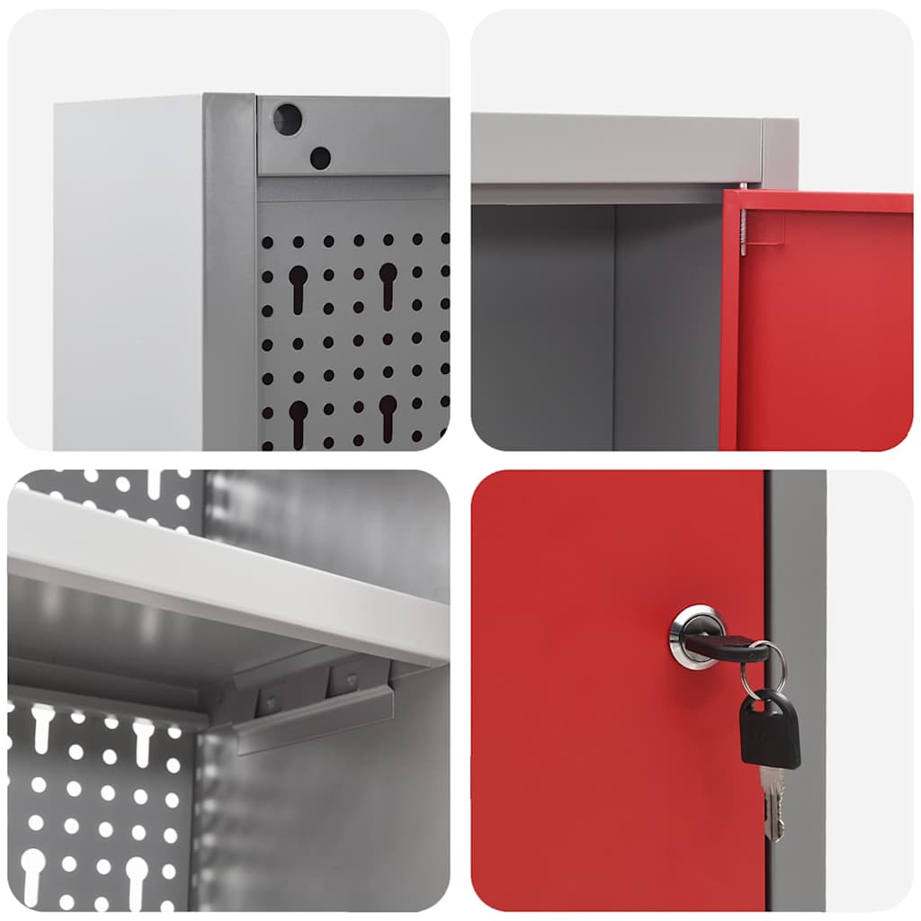Werkzeugschrank mit Regal 150 × 20 × 55 cm – Rot/Grau – Ansicht 9