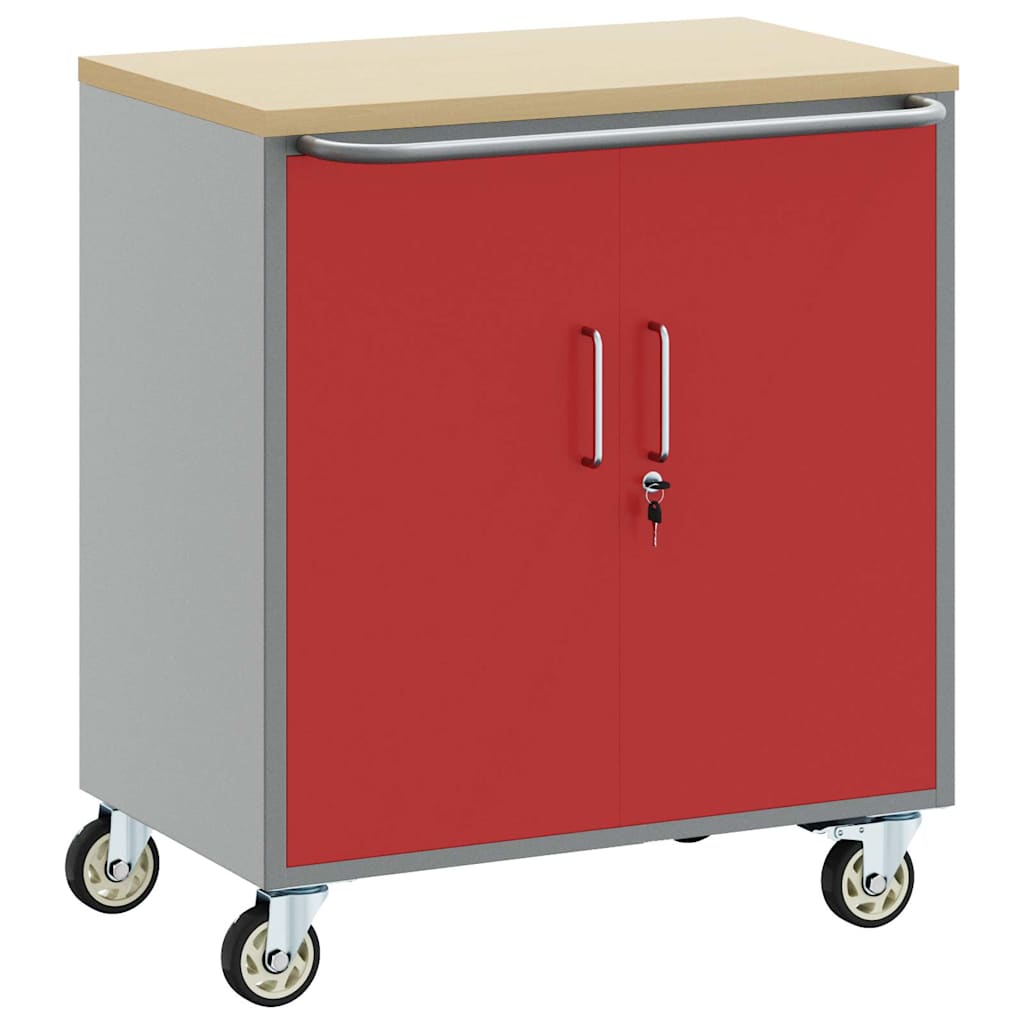 Rollbare Werkbank 75 cm mit einem Regal – Rot/Grau