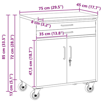 Rollbare Werkbank 75 cm mit 2 Schubladen – Schwarz/Grau – Ansicht 10