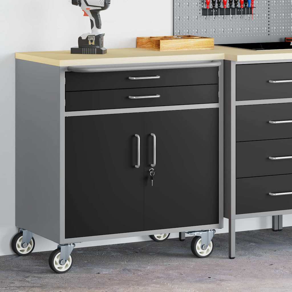 Rollbare Werkbank 75 cm mit 2 Schubladen – Schwarz/Grau – Ansicht 3