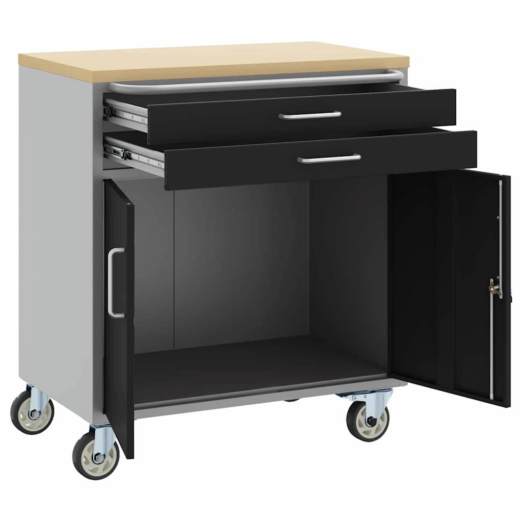 Rollbare Werkbank 75 cm mit 2 Schubladen – Schwarz/Grau – Ansicht 4