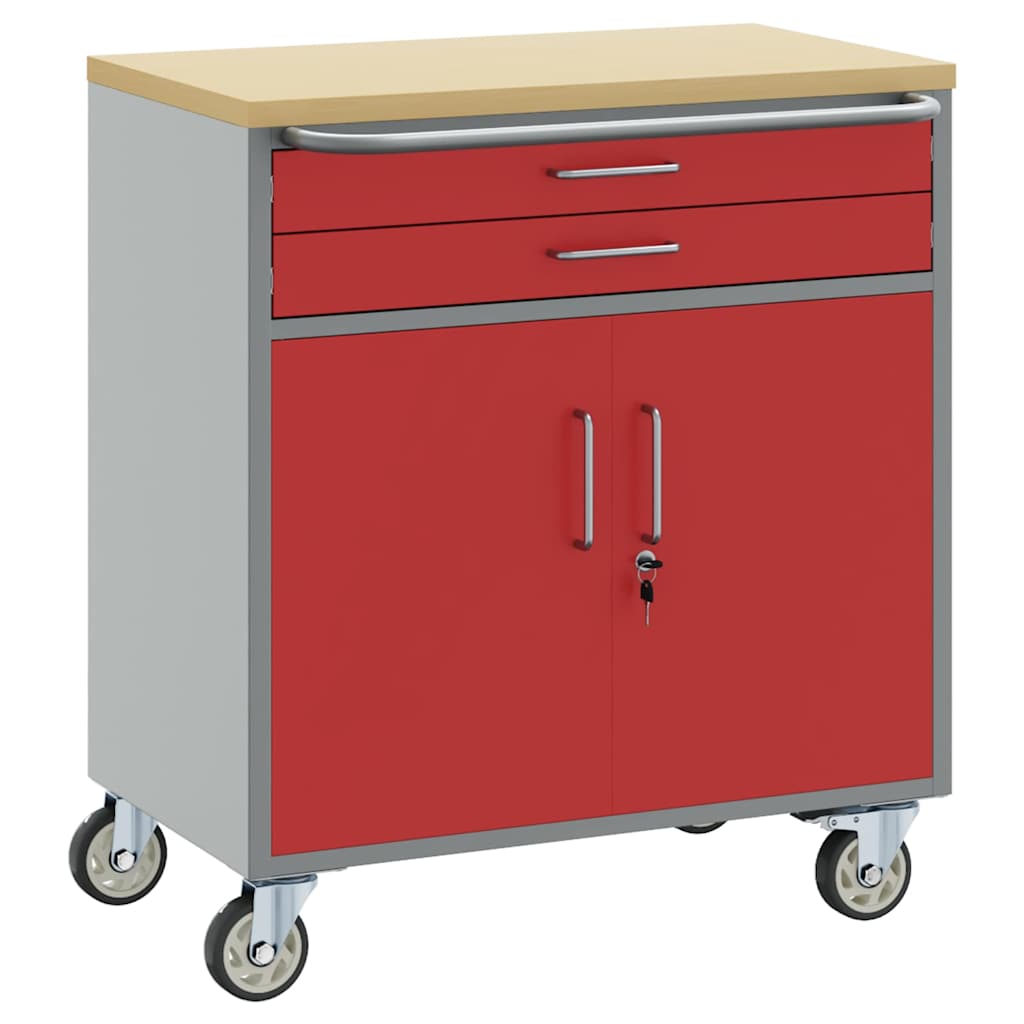 Rollbare Werkbank 75 cm mit 2 Schubladen – Rot/Grau – Ansicht 2