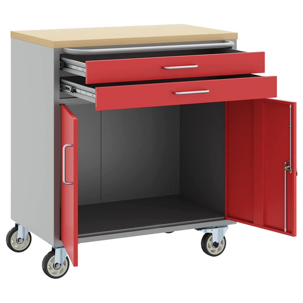 Rollbare Werkbank 75 cm mit 2 Schubladen – Rot/Grau – Ansicht 4