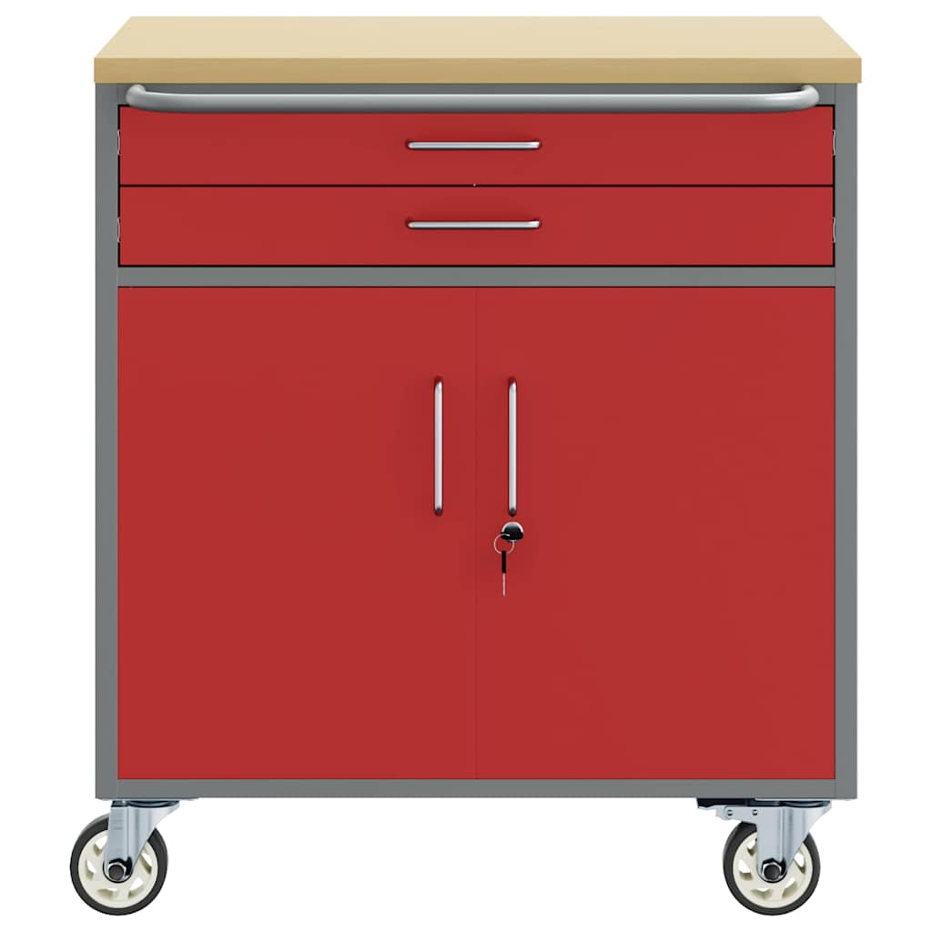Rollbare Werkbank 75 cm mit 2 Schubladen – Rot/Grau – Ansicht 5