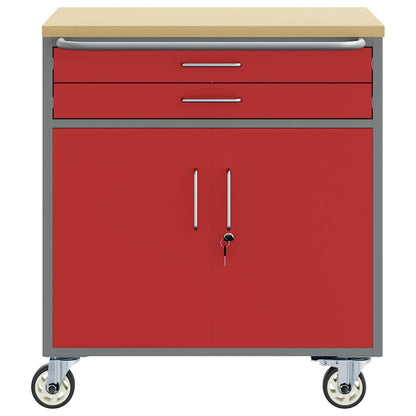 Rollbare Werkbank 75 cm mit 2 Schubladen – Rot/Grau – Ansicht 5