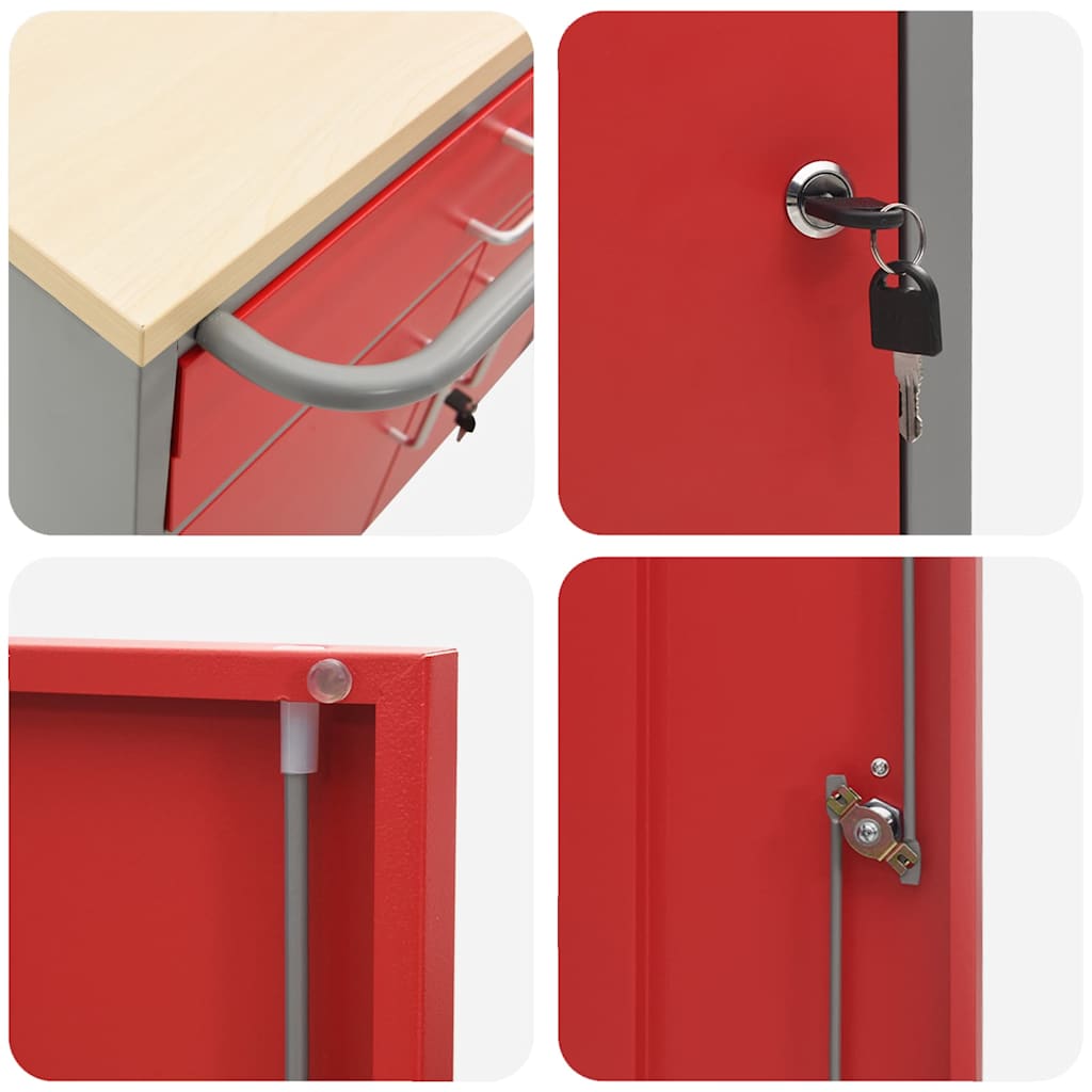 Rollbare Werkbank 75 cm mit 2 Schubladen – Rot/Grau – Ansicht 8