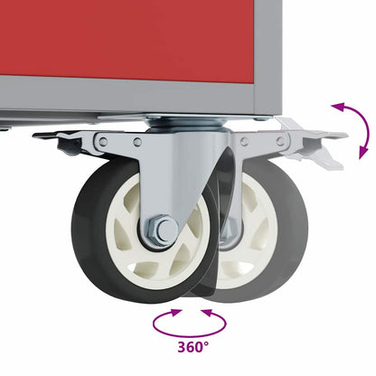 Rollbare Werkbank 75 cm mit 2 Schubladen – Rot/Grau – Ansicht 9