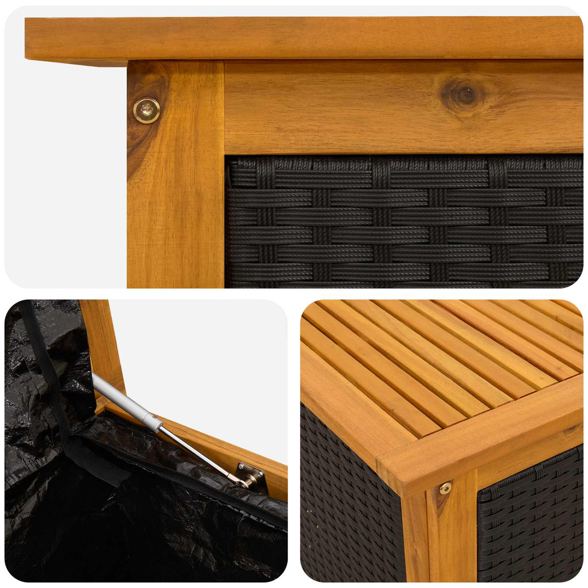 Gartenlagerbox 333 L, 200 × 50 × 56 cm aus Akazienholz – Schwarz – Ansicht 8
