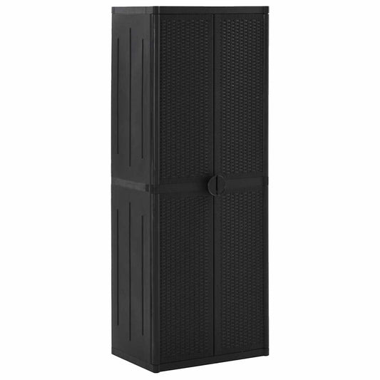 Gartenschrank 65 × 45 × 172 cm aus PP-Rattan – Schwarz