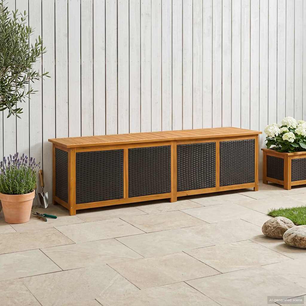 Gartenlagerbox 333 L, 200 × 50 × 56 cm aus Akazienholz – Schwarz