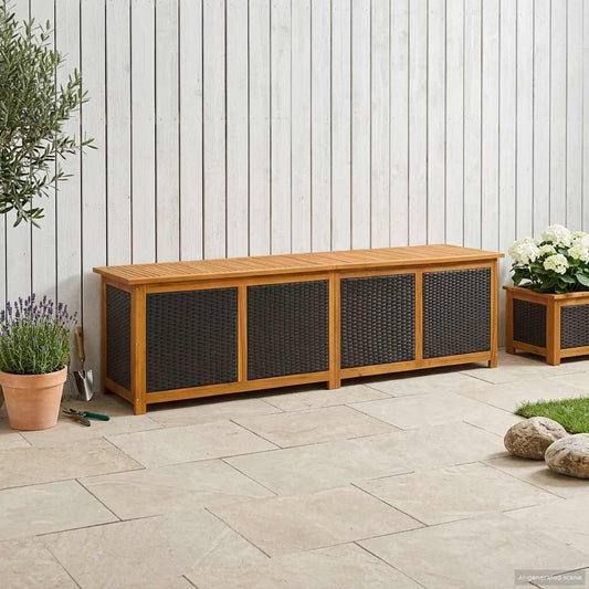 Gartenlagerbox 333 L, 200 × 50 × 56 cm aus Akazienholz – Schwarz