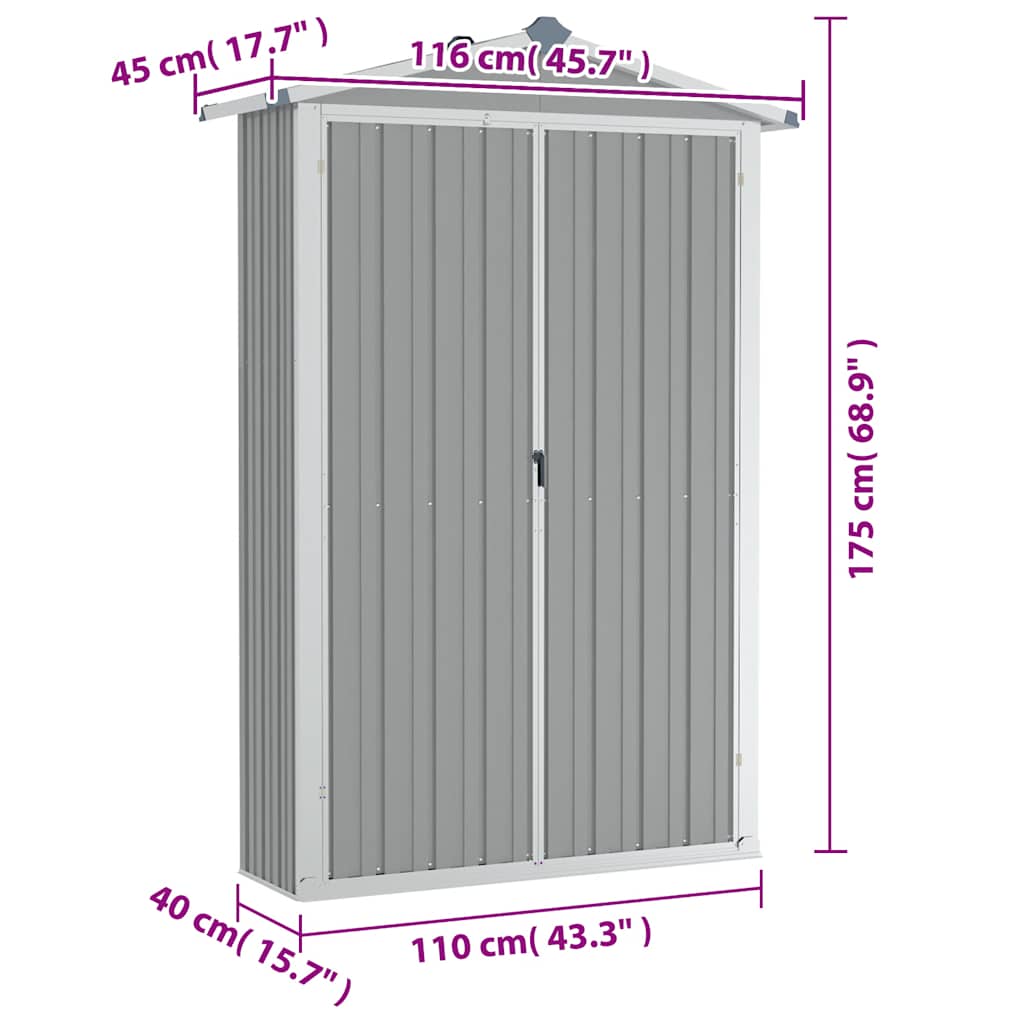 Gartengeräteschrank 116 × 45 × 175 cm aus verzinktem Stahl – Grau – Ansicht 9
