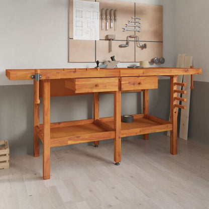 Massivholz-Werkbank 192 cm mit Schubladen & Schraubstöcken